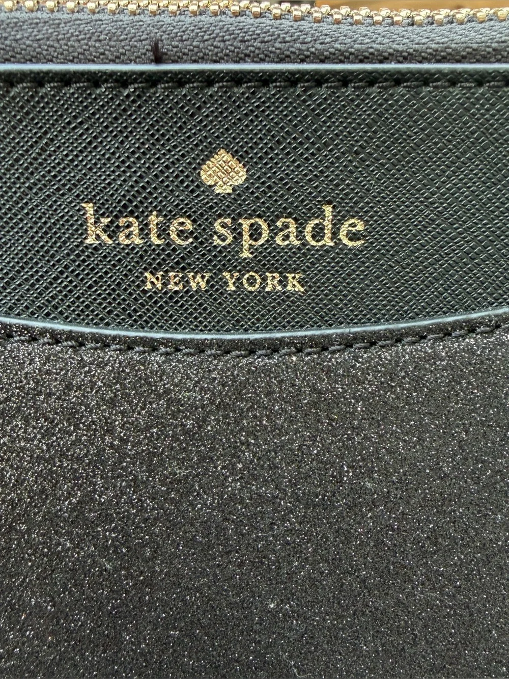 Kate Spade Shimmy Large Tote Black Glitter Zip Top Shoulder Bag Gold Tone